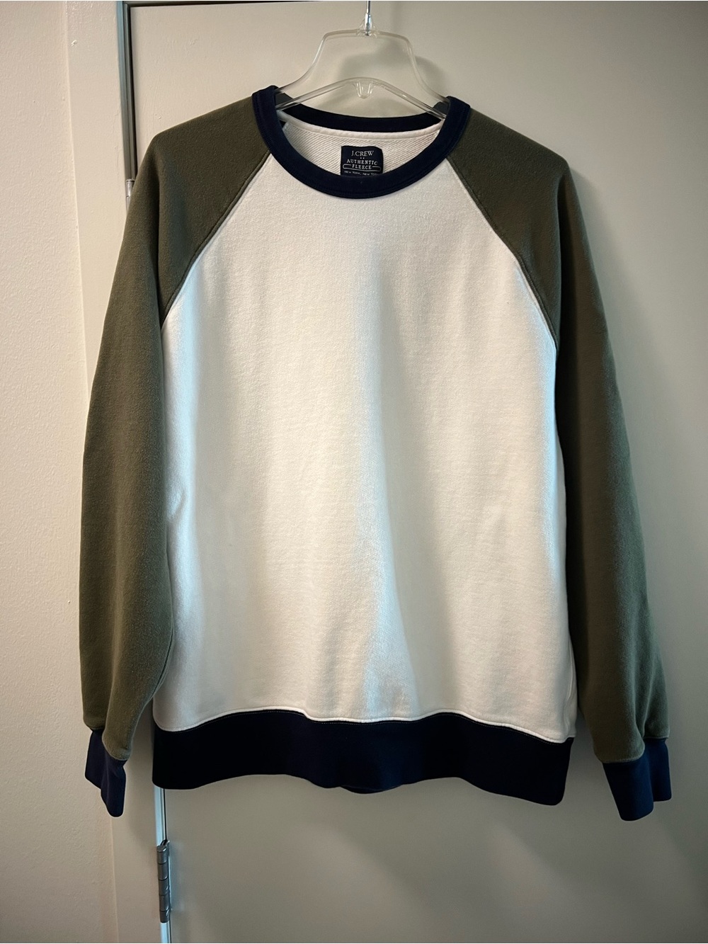 J. Crew Crewneck Sweater in White, Olive & Navy Trim